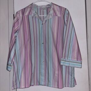Kim Rogers Pink and Blue Striped Shirt 3/4 sleeves